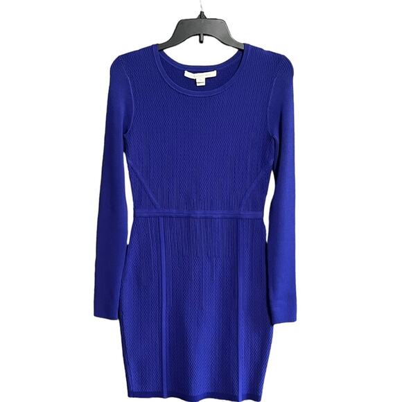 Diane Von Furstenberg Bandage Bodycon Dress S/M Blue Knit Long Sleeve Cocktail - Picture 4 of 9